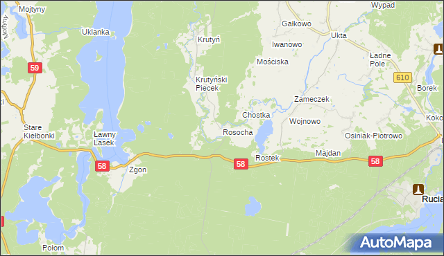 mapa Rosocha gmina Piecki, Rosocha gmina Piecki na mapie Targeo