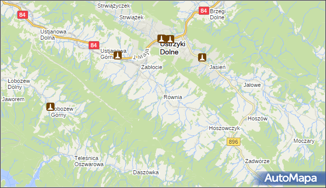 mapa Równia gmina Ustrzyki Dolne, Równia gmina Ustrzyki Dolne na mapie Targeo