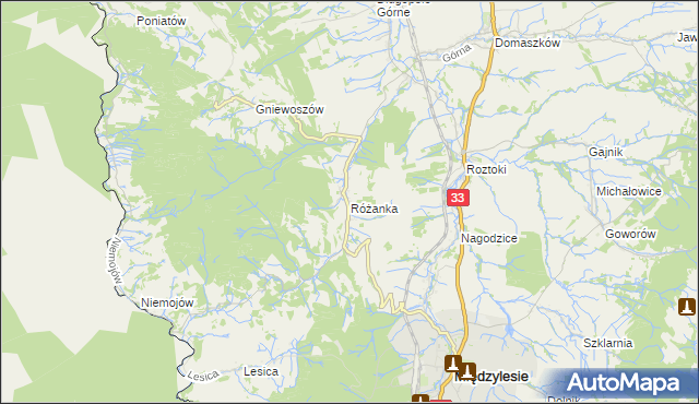 mapa Różanka gmina Międzylesie, Różanka gmina Międzylesie na mapie Targeo