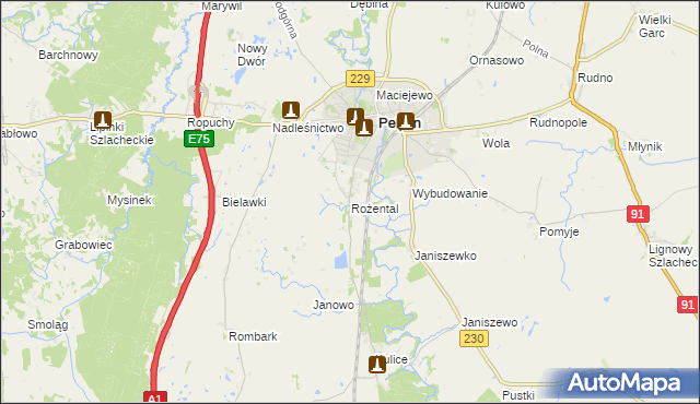 mapa Rożental gmina Pelplin, Rożental gmina Pelplin na mapie Targeo