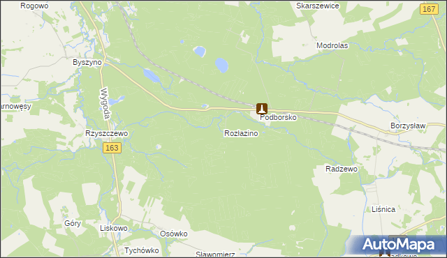 mapa Rozłazino gmina Tychowo, Rozłazino gmina Tychowo na mapie Targeo