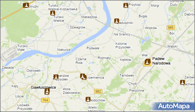 mapa Rożniaty gmina Padew Narodowa, Rożniaty gmina Padew Narodowa na mapie Targeo