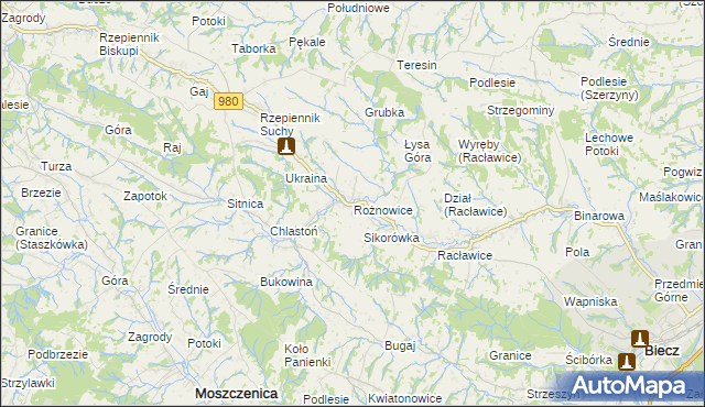 mapa Rożnowice gmina Biecz, Rożnowice gmina Biecz na mapie Targeo
