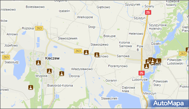 mapa Różnowo gmina Ślesin, Różnowo gmina Ślesin na mapie Targeo