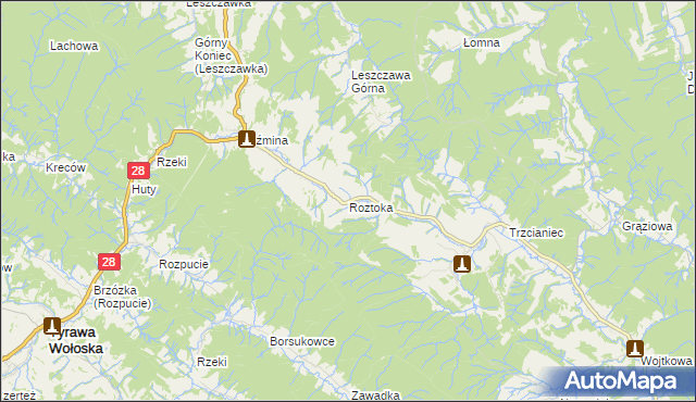 mapa Roztoka gmina Bircza, Roztoka gmina Bircza na mapie Targeo