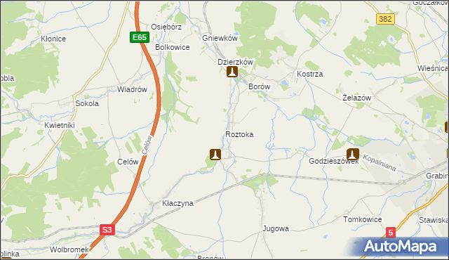 mapa Roztoka gmina Dobromierz, Roztoka gmina Dobromierz na mapie Targeo