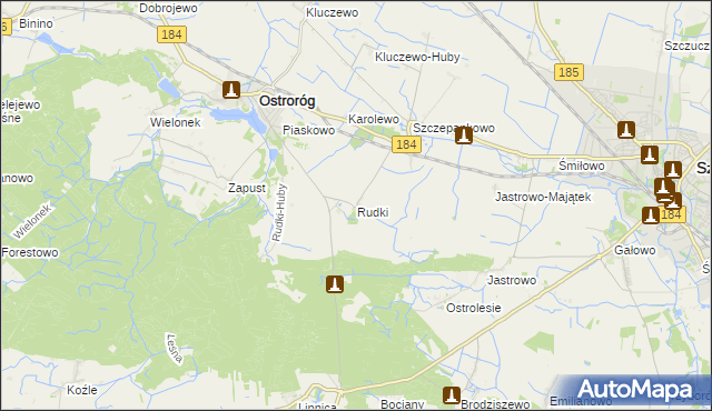 mapa Rudki gmina Ostroróg, Rudki gmina Ostroróg na mapie Targeo