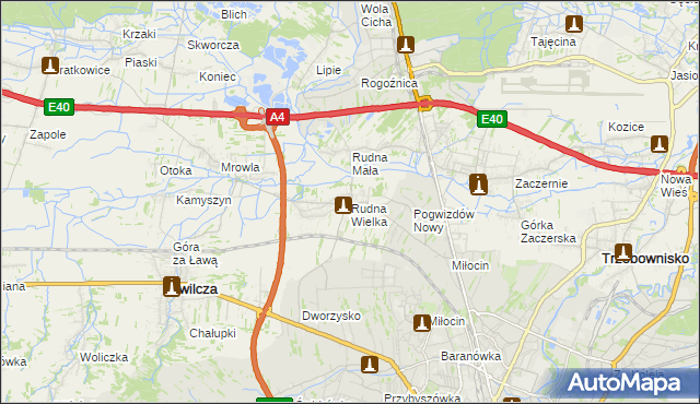 mapa Rudna Wielka gmina Świlcza, Rudna Wielka gmina Świlcza na mapie Targeo