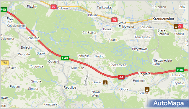 mapa Rudno gmina Krzeszowice, Rudno gmina Krzeszowice na mapie Targeo