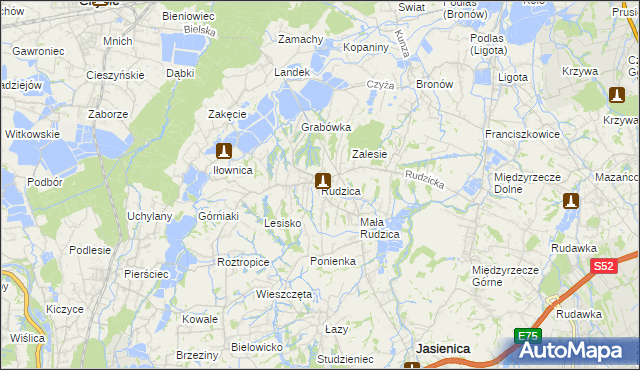 mapa Rudzica gmina Jasienica, Rudzica gmina Jasienica na mapie Targeo