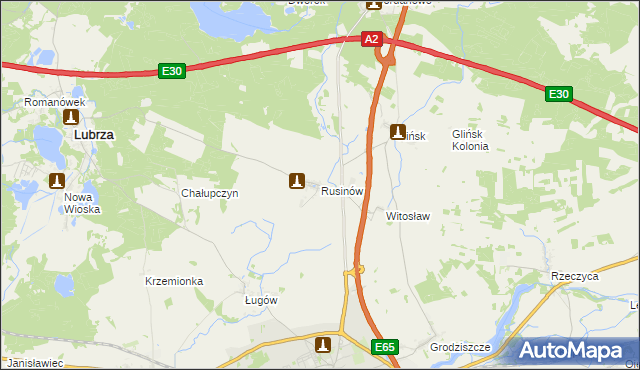 mapa Rusinów gmina Świebodzin, Rusinów gmina Świebodzin na mapie Targeo