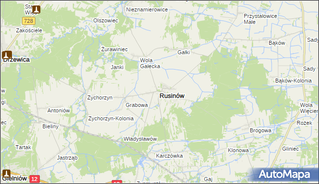 mapa Rusinów powiat przysuski, Rusinów powiat przysuski na mapie Targeo