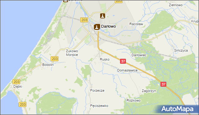 mapa Rusko gmina Darłowo, Rusko gmina Darłowo na mapie Targeo