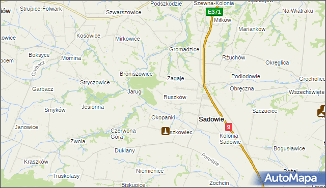 mapa Ruszków gmina Sadowie, Ruszków gmina Sadowie na mapie Targeo