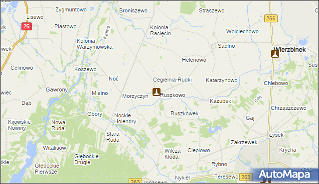 mapa Ruszkowo gmina Wierzbinek, Ruszkowo gmina Wierzbinek na mapie Targeo