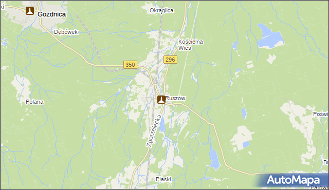 mapa Ruszów gmina Węgliniec, Ruszów gmina Węgliniec na mapie Targeo