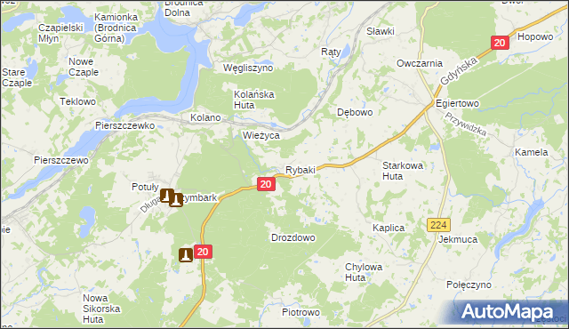 mapa Rybaki gmina Somonino, Rybaki gmina Somonino na mapie Targeo