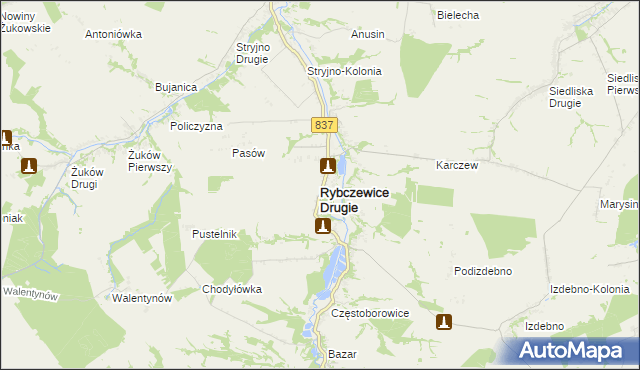 mapa Rybczewice Drugie, Rybczewice Drugie na mapie Targeo