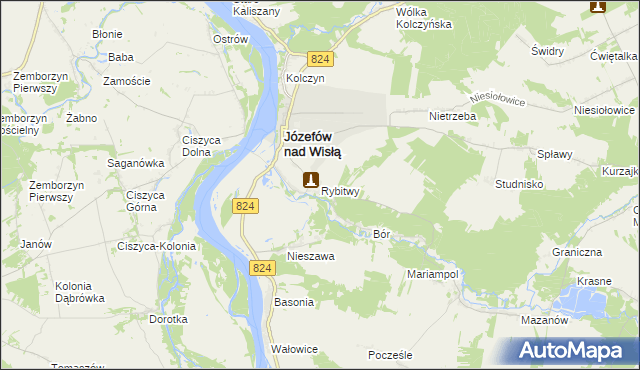 mapa Rybitwy gmina Józefów nad Wisłą, Rybitwy gmina Józefów nad Wisłą na mapie Targeo