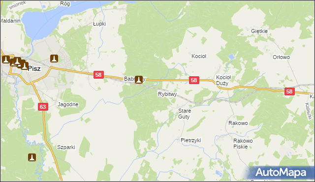 mapa Rybitwy gmina Pisz, Rybitwy gmina Pisz na mapie Targeo