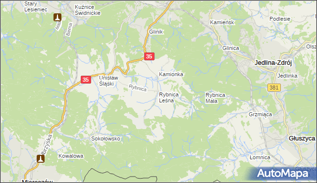 mapa Rybnica Leśna, Rybnica Leśna na mapie Targeo