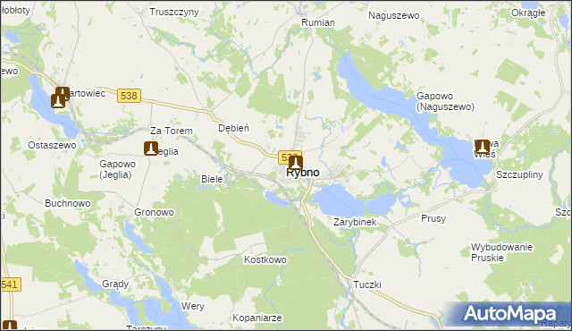 mapa Rybno powiat działdowski, Rybno powiat działdowski na mapie Targeo