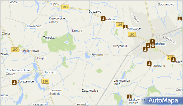 mapa Rybowo gmina Gołańcz, Rybowo gmina Gołańcz na mapie Targeo