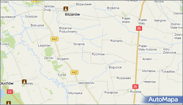 mapa Rychnów gmina Blizanów, Rychnów gmina Blizanów na mapie Targeo