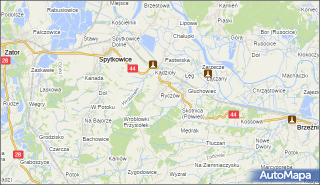 mapa Ryczów gmina Spytkowice, Ryczów gmina Spytkowice na mapie Targeo