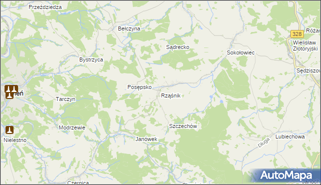 mapa Rząśnik gmina Świerzawa, Rząśnik gmina Świerzawa na mapie Targeo