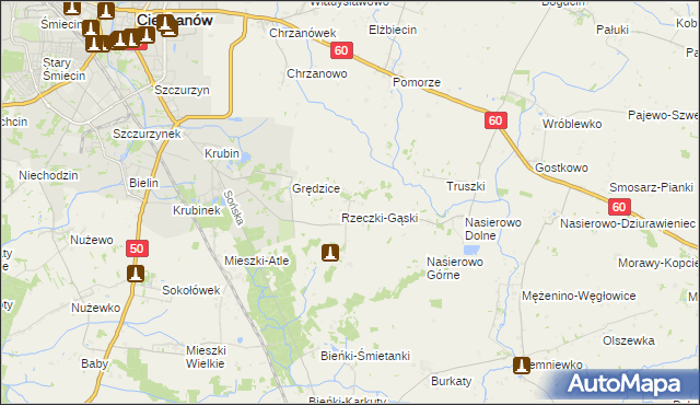 mapa Rzeczki gmina Ciechanów, Rzeczki gmina Ciechanów na mapie Targeo