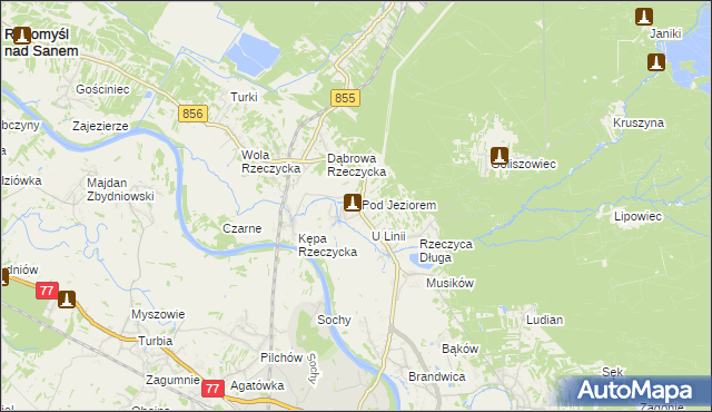 mapa Rzeczyca Okrągła, Rzeczyca Okrągła na mapie Targeo