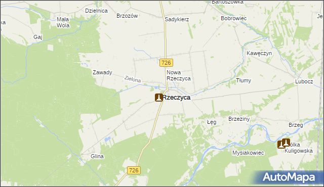 mapa Rzeczyca powiat tomaszowski, Rzeczyca powiat tomaszowski na mapie Targeo