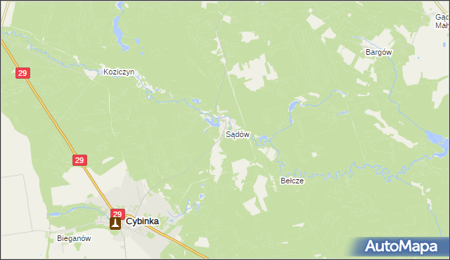 mapa Sądów gmina Cybinka, Sądów gmina Cybinka na mapie Targeo