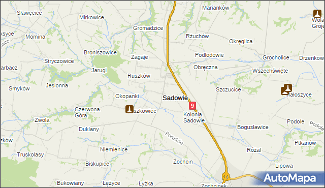 mapa Sadowie powiat opatowski, Sadowie powiat opatowski na mapie Targeo