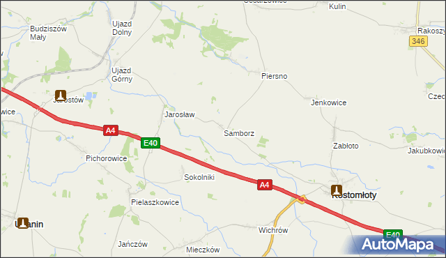 mapa Samborz gmina Kostomłoty, Samborz gmina Kostomłoty na mapie Targeo