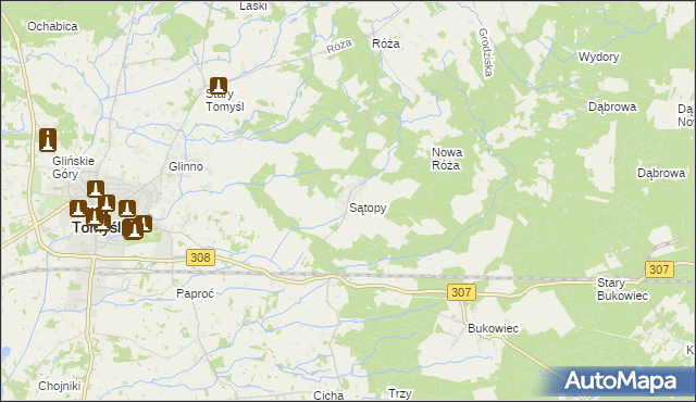 mapa Sątopy gmina Nowy Tomyśl, Sątopy gmina Nowy Tomyśl na mapie Targeo