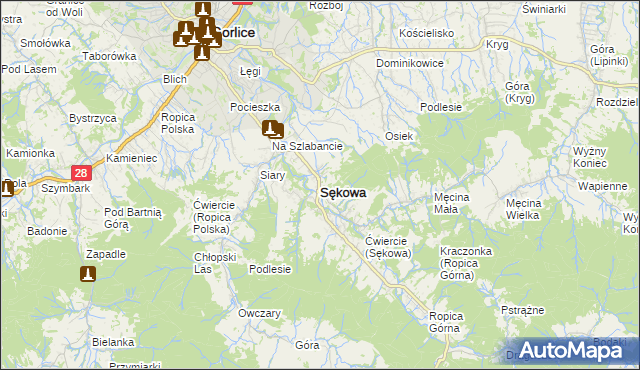 mapa Sękowa, Sękowa na mapie Targeo