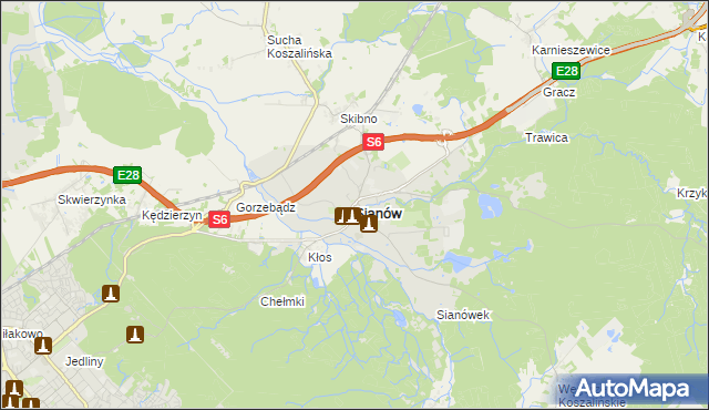mapa Sianów, Sianów na mapie Targeo