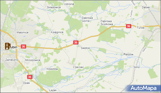 mapa Siedlce gmina Lubin, Siedlce gmina Lubin na mapie Targeo