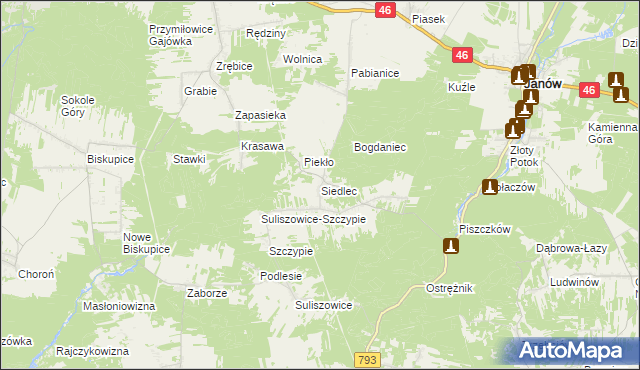 mapa Siedlec gmina Janów, Siedlec gmina Janów na mapie Targeo
