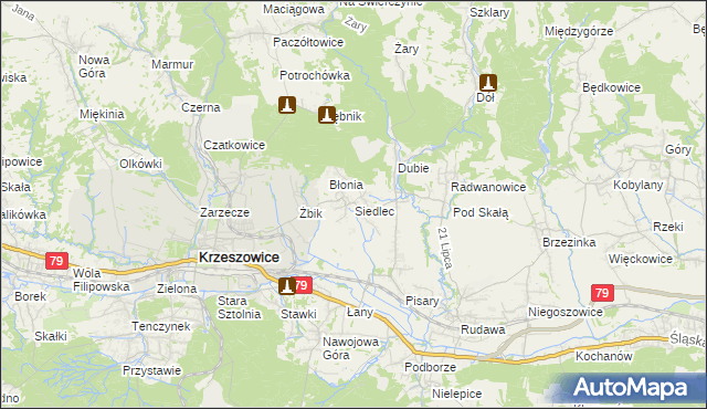 mapa Siedlec gmina Krzeszowice, Siedlec gmina Krzeszowice na mapie Targeo