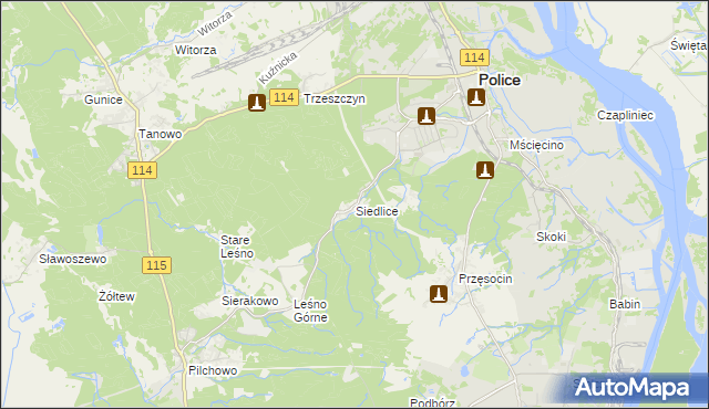 mapa Siedlice gmina Police, Siedlice gmina Police na mapie Targeo