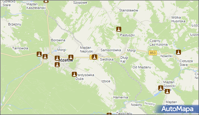 mapa Siedliska gmina Józefów, Siedliska gmina Józefów na mapie Targeo