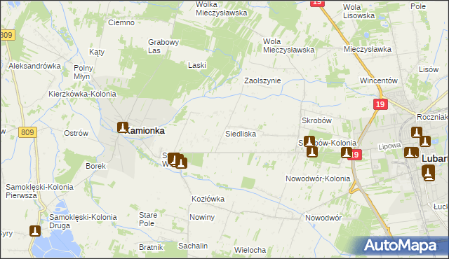 mapa Siedliska gmina Kamionka, Siedliska gmina Kamionka na mapie Targeo