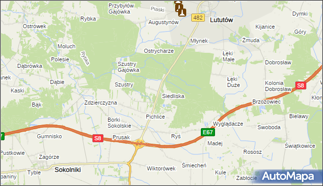 mapa Siedliska gmina Sokolniki, Siedliska gmina Sokolniki na mapie Targeo