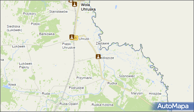 mapa Siedliszcze gmina Wola Uhruska, Siedliszcze gmina Wola Uhruska na mapie Targeo