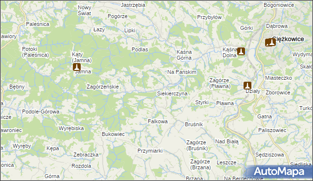 mapa Siekierczyna gmina Ciężkowice, Siekierczyna gmina Ciężkowice na mapie Targeo