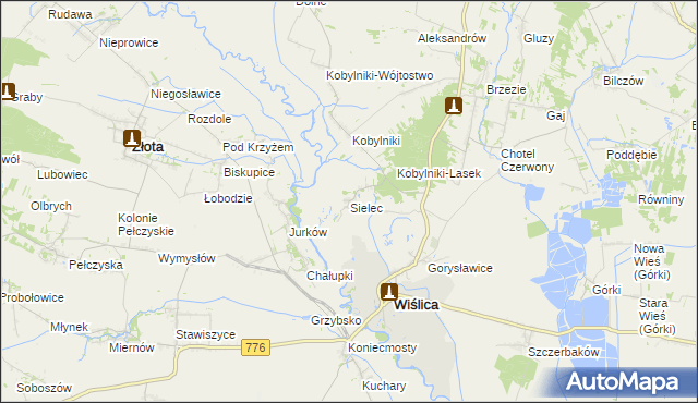 mapa Sielec gmina Wiślica, Sielec gmina Wiślica na mapie Targeo