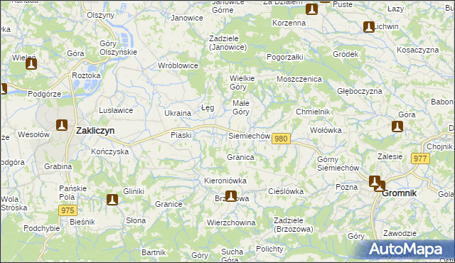 mapa Siemiechów gmina Gromnik, Siemiechów gmina Gromnik na mapie Targeo